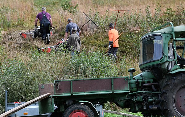 WIR machen Landschaft ©P. Roggenthin Männer mit Arbeitsgeräten im Moorgebiet